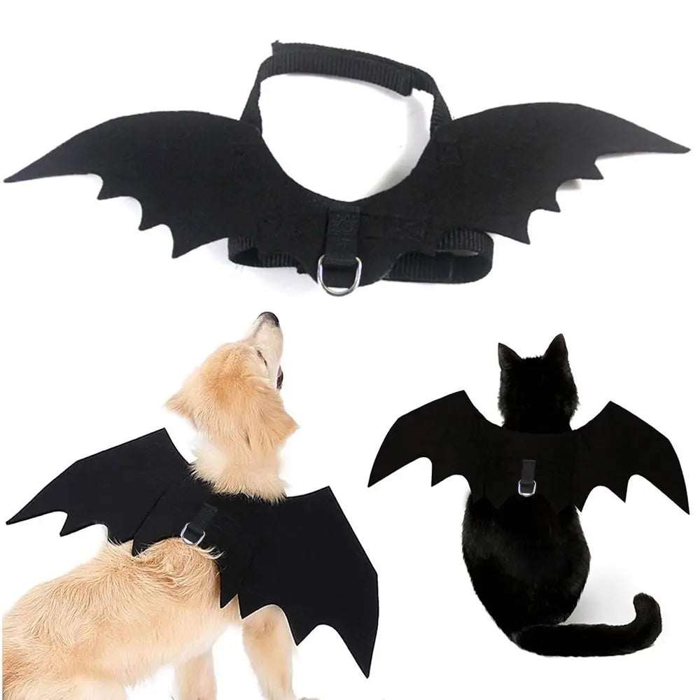 Disfraz de Halloween para mascotas, alas de murciélago, perro, gato, vestido de fiesta, ropa divertida y genial para cachorros y gatitos, accesorio de Cosplay con orificio de fijación de cuerda de tracción