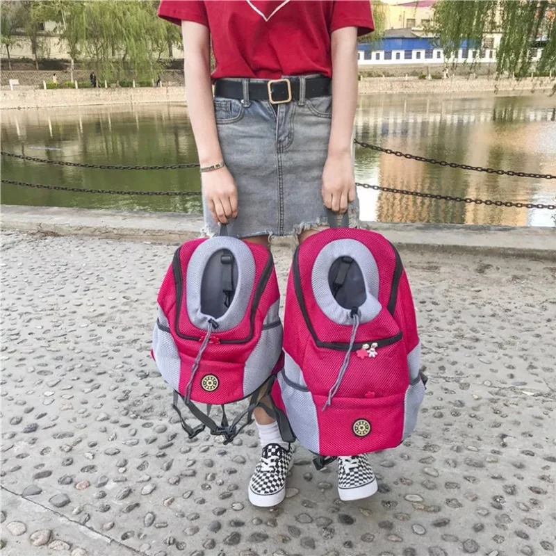 Nueva mochila de viaje portátil de doble hombro, bolsa de transporte perro al aire libre, bolsa frontal para perro, mochila de malla