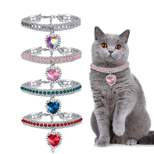 Collar de diamantes de imitación de gato para gatito, bonitos accesorios ostentosos para mascotas, colgante de cristal para cachorros y gatos, Collar de diamantes