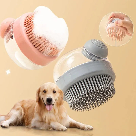 Cepillo de baño para mascotas de silicona suave con dispensador de champú, masaje suave para el cuidado y limpieza de piel y cabello, 1 ud.