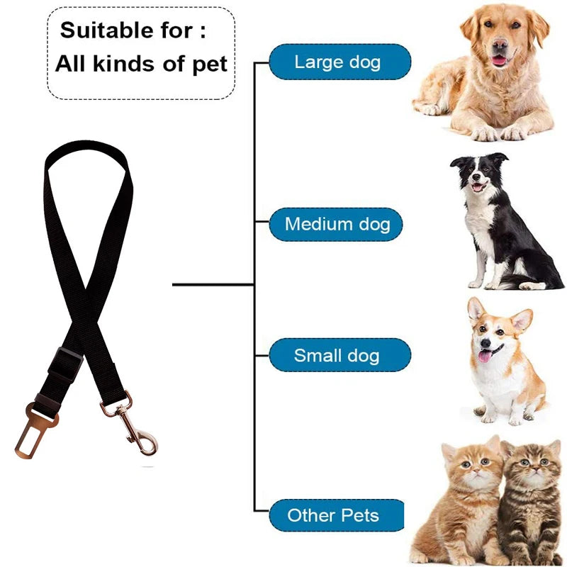 Ceinture de sécurité réglable pour chien et chat, siège de voiture pour animal de compagnie, harnais pour chien, Clip de plomb, levier de sécurité, Traction, colliers pour chiens, Accessoires pour chiens