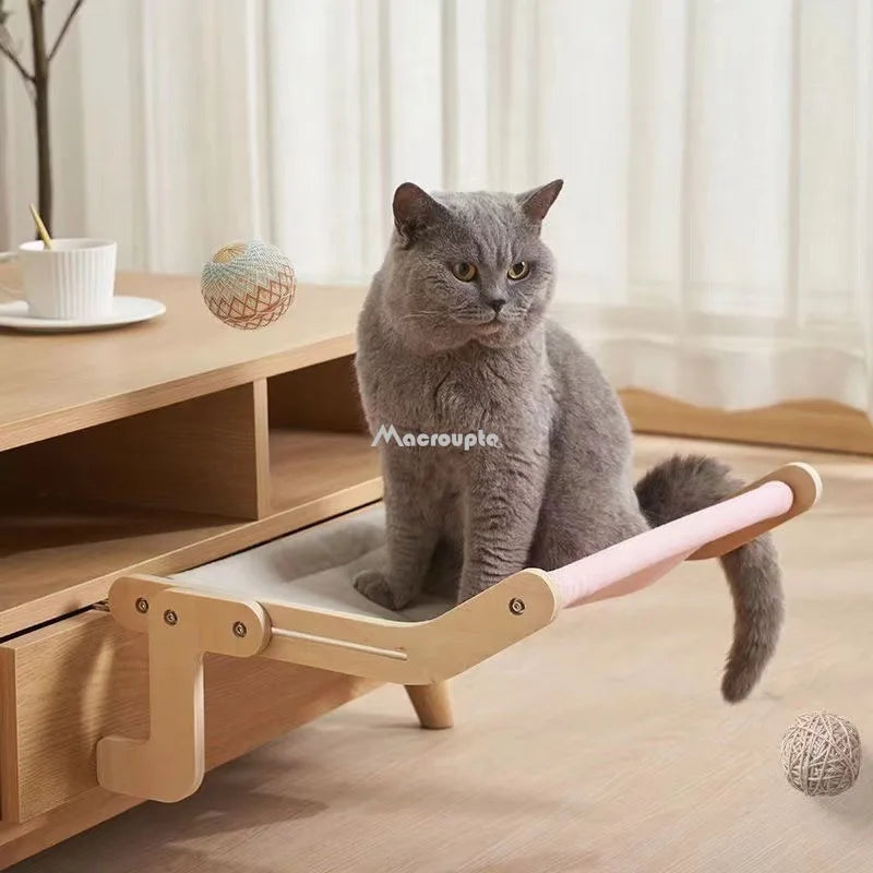 Cat Window Perch Wooden Assembly Hanging Bed Pet Mat  Cozy Sunny Seat Window Mounted Cats Hammock Aerial Pet Shelf Nest Beds