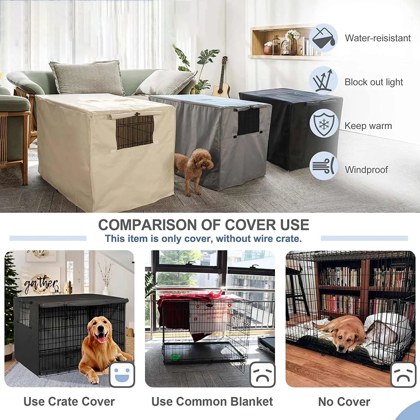 210D Oxford Pet Dog Kennel Cover Dustproof Durable Dog Cage Dust Cover Outdoor Foldable Universal Dog Cage Accessories