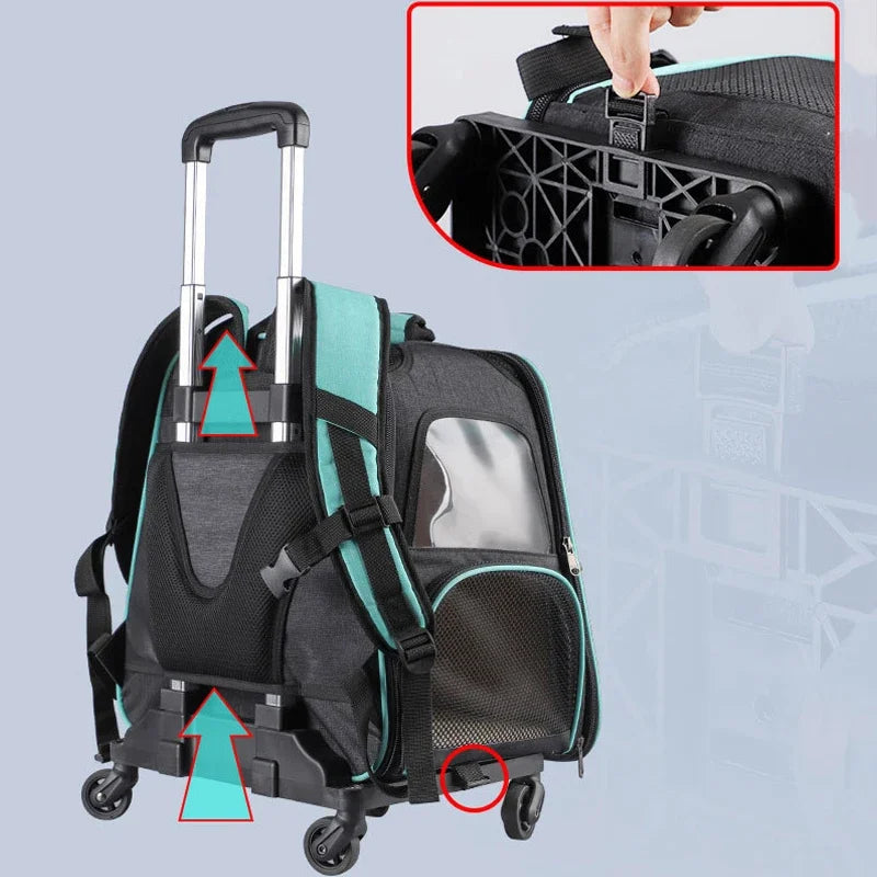 Sac à dos extensible pour animaux de compagnie, avec roulettes, grande capacité, respirant, pliable, à bandoulière pour chat, chariot pour chiot