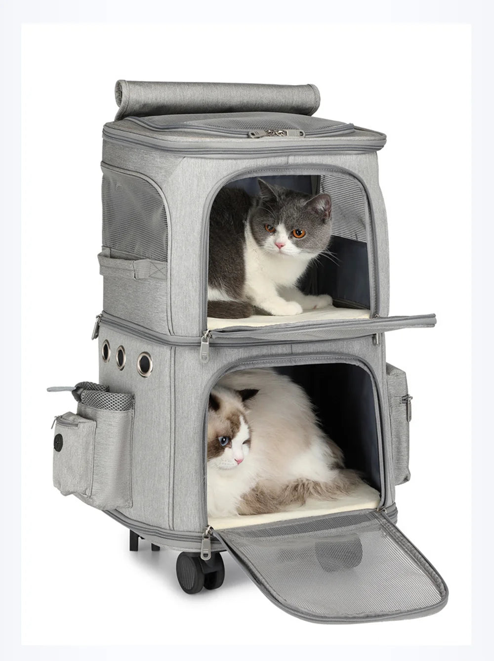 Chariots portables pour animaux de compagnie, étui respirant à Double couche pour animaux de compagnie, roues universelles détachables, sac d'extérieur de grande capacité, porte-chien et chat