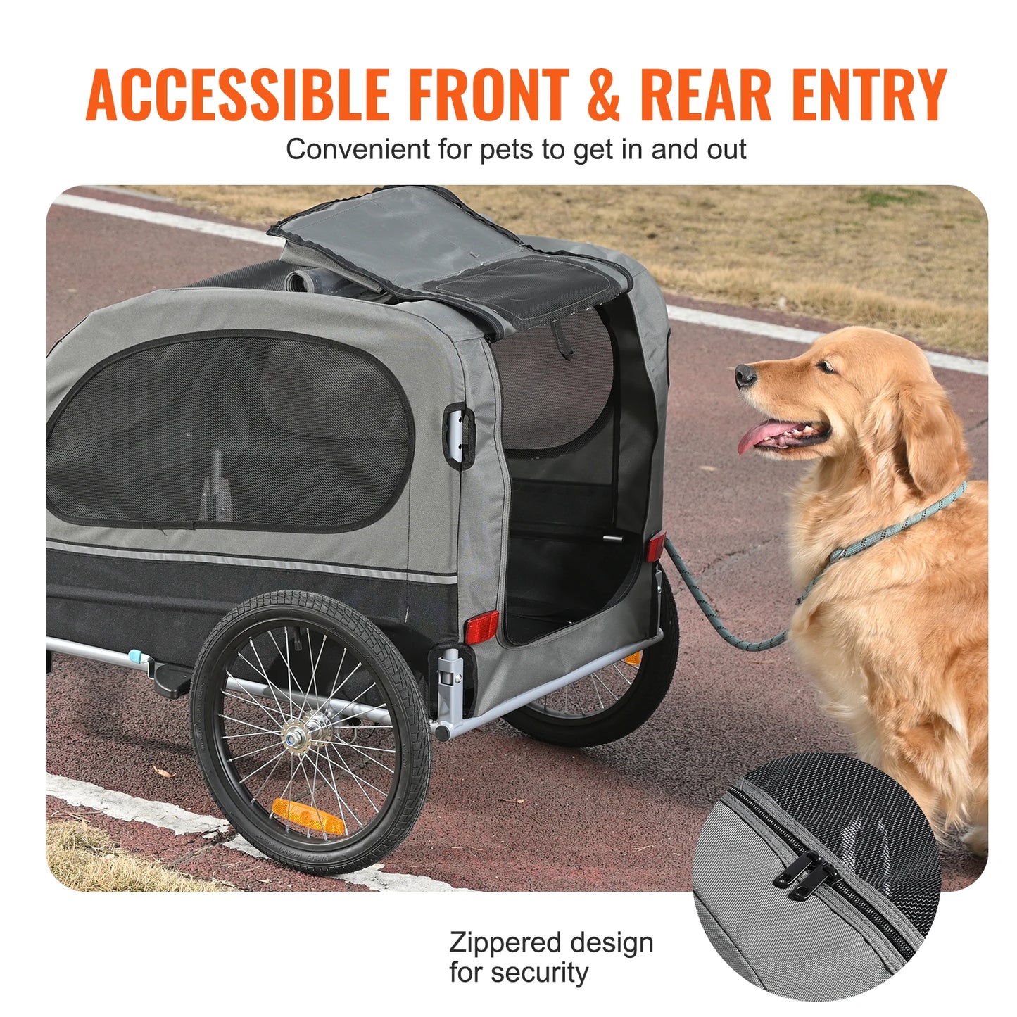 VEVOR 88 lbs 2-in-1 Pet Stroller Cart Dog Bike Trailer with Wheels Reflectors Easy Folding Cart Frame Bicycle Coupler Carrier