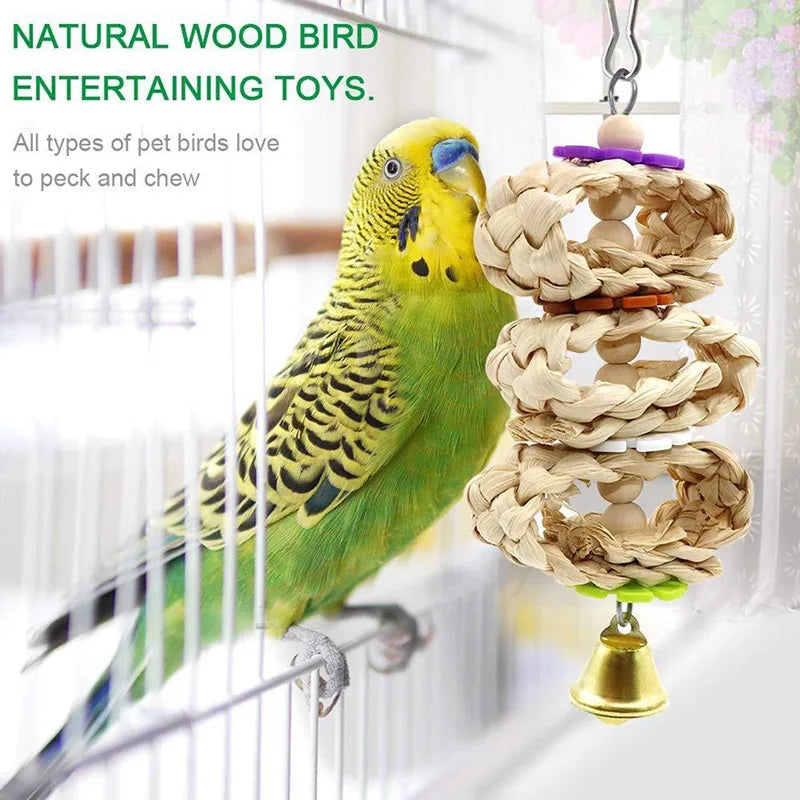 8PCS Set Combination Parrot Bird Toys Wood Articles Bite Pet Bird Toys For Parrot Training Bird Toy Swing Ball Bell Standing