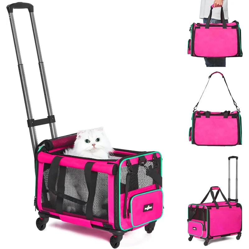 Transporteur pour animaux de compagnie approuvé par les compagnies aériennes avec roues, sac de transport pliable pour chat et chien, sac de voyage pour chat et chien de moins de 20 lb