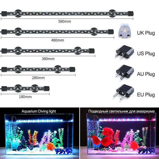 Luz LED impermeable para acuario de 90-260V, luz con Clip para pecera, decoración subacuática, iluminación, lámpara sumergible, lámpara para cultivo de plantas de 18-58 CM