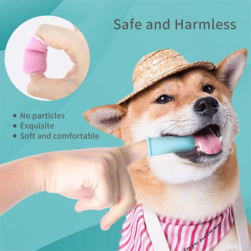 Dog Super Soft Pet Finger Toothbrush Teeth Cleaning Bad Breath Care Nontoxic Silicone Tooth Brush Tool Dog Cat Cleaning Supplies Accessories