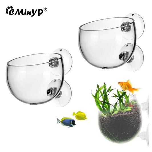 Aquarium Plant Pot Glass Cylinder Cup With Suckers For Cultivate Aquatic Plant Seeds Coral Moss Fish Tank Decoration Accessory