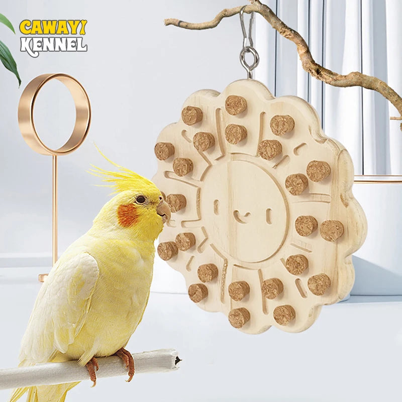 Juguete de madera para masticar loros en forma de sol, suministros educativos para mascotas pequeñas, pájaros, loros, jaula para hámster, juguetes para masticar, juguete colgante