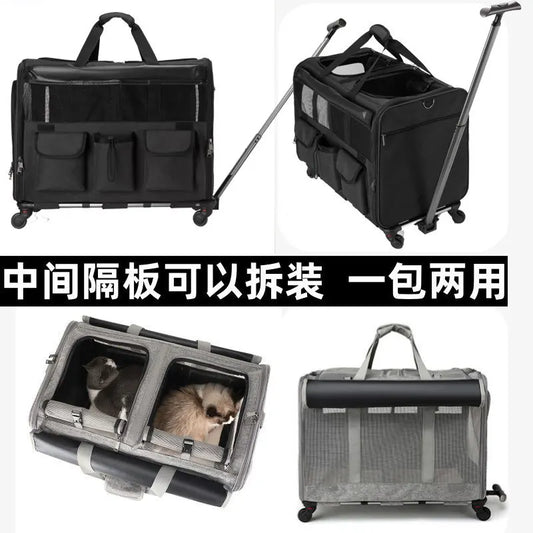 Cubierta de carrito portátil para mascotas, rueda Universal desmontable, suministros de transporte para gatos, bolsa de viaje para cachorros de gran capacidad, plegable y transpirable