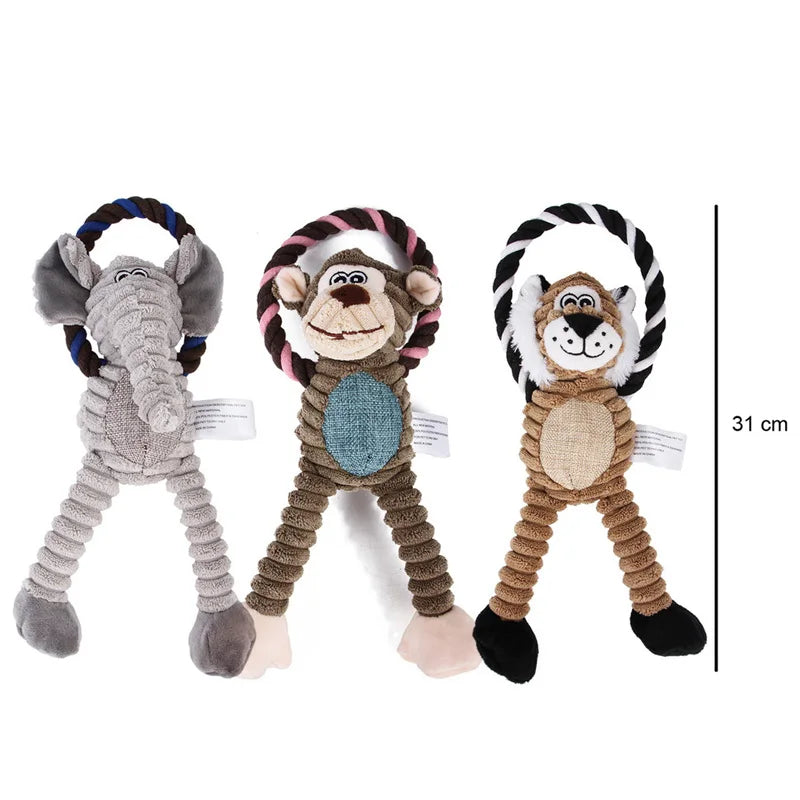 Juguetes de peluche para perros, juguete Animal chillón para perros, resistente a mordeduras, dientes limpios, juguete para masticar, suministros para mascotas, juguetes interactivos, León, elefante, mono