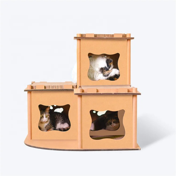 Casa de cartón para gatos, cama para dormir para mascotas, cama de papel corrugado para gatos, rascador para gatos transpirable, almohadilla para rascar