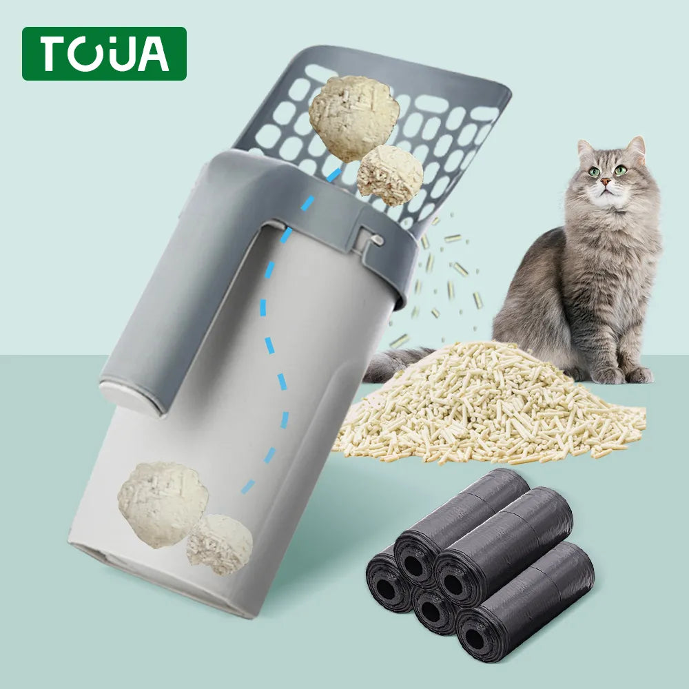 Pelle à litière pour chat avec sac de recharge, filtre pour animaux de compagnie, toilettes propres, ramasseur de déchets, fournitures pour chat, bac à litière autonettoyant