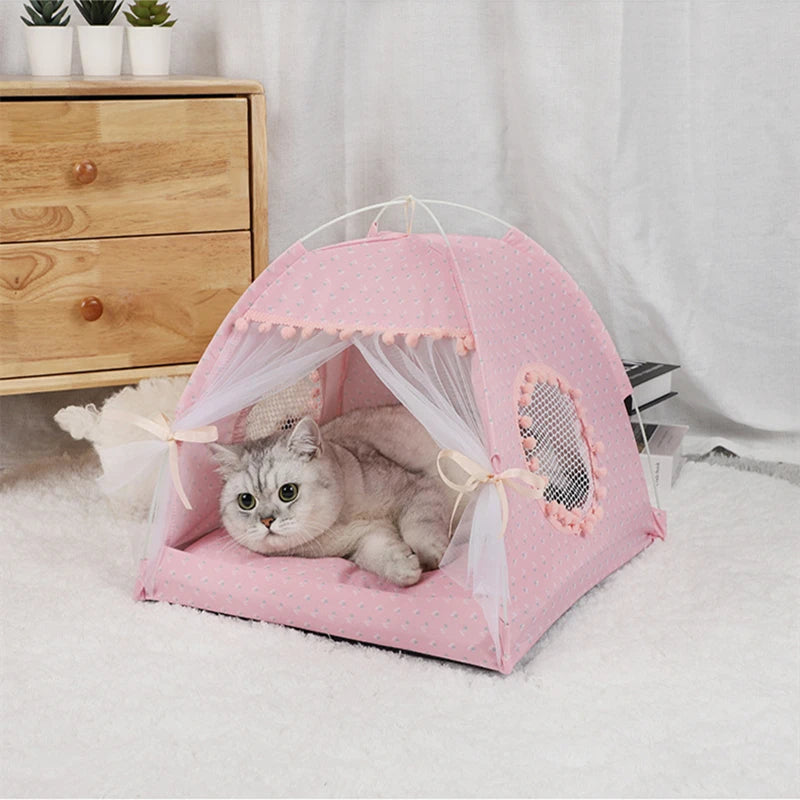 Doux princesse chat lit pliable chats tente chien maison lit chaton chien panier lits mignon chat maisons maison coussin chenil produits pour animaux de compagnie