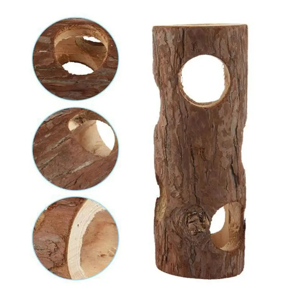 Hamster Natural Wooden Tunnels Tubes Bite-resistant Hideout Tunnel Molar Toy For Indoor Cats Dogs Accessories