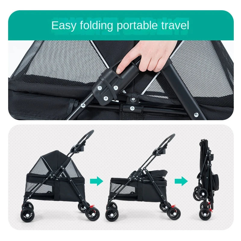 Bolsa transportadora Universal para perros y gatos, cesta para perros con visión grande, polea, cochecito para mascotas, jaula plegable ligera para perros, Universal