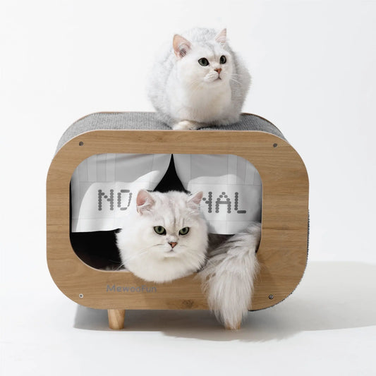 MewooFun-cama para casa de gatos, condominio para gatos, TV para interiores, resistente, de lujo, grande, de madera, muebles de refugio para gatos con almohadilla para rascar