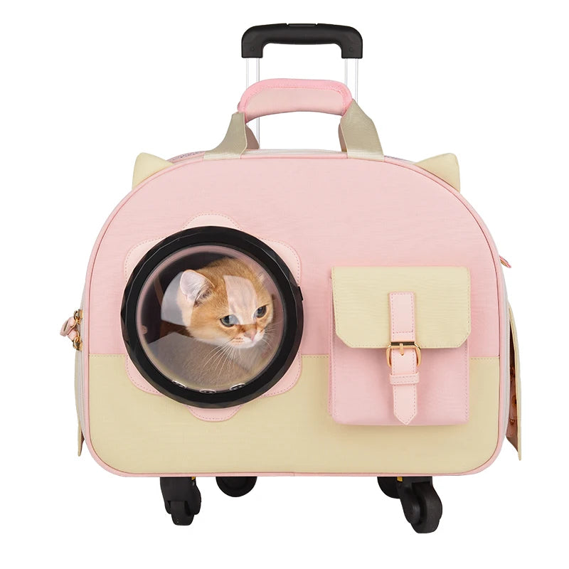 Nuevo bolso de viaje de lujo, bolso con carrito, carrito plegable para mascotas, cochecito para gatos, cochecito para perros pequeño y mediano con ruedas