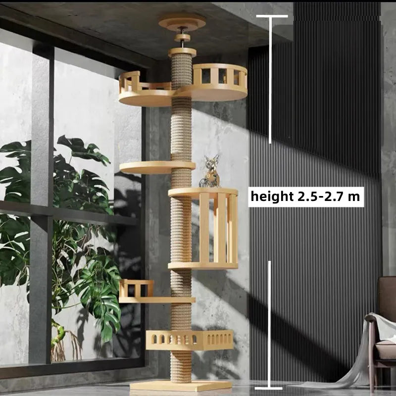 Árbol para gatos de piso a techo, torre para gatos, gatito ajustable, condominio de varios niveles con poste rascador, hamaca, centro de actividades para gatos, juguete