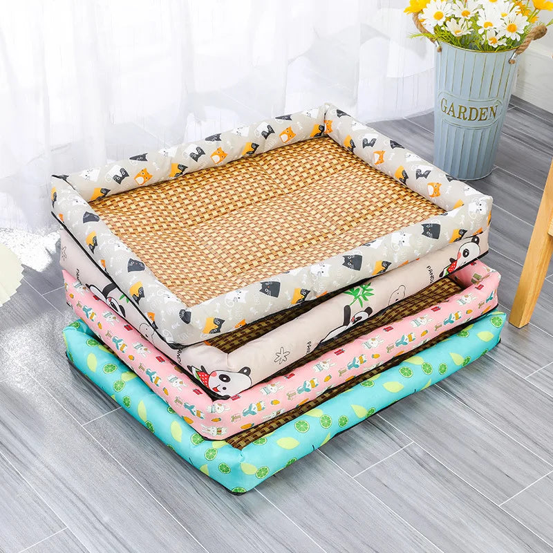 Tapis de lit en rotin tissé pour animaux de compagnie, canapé-lit, tapis rafraîchissant d'été pour petits chiens, chats, chatons, chiots, coussin