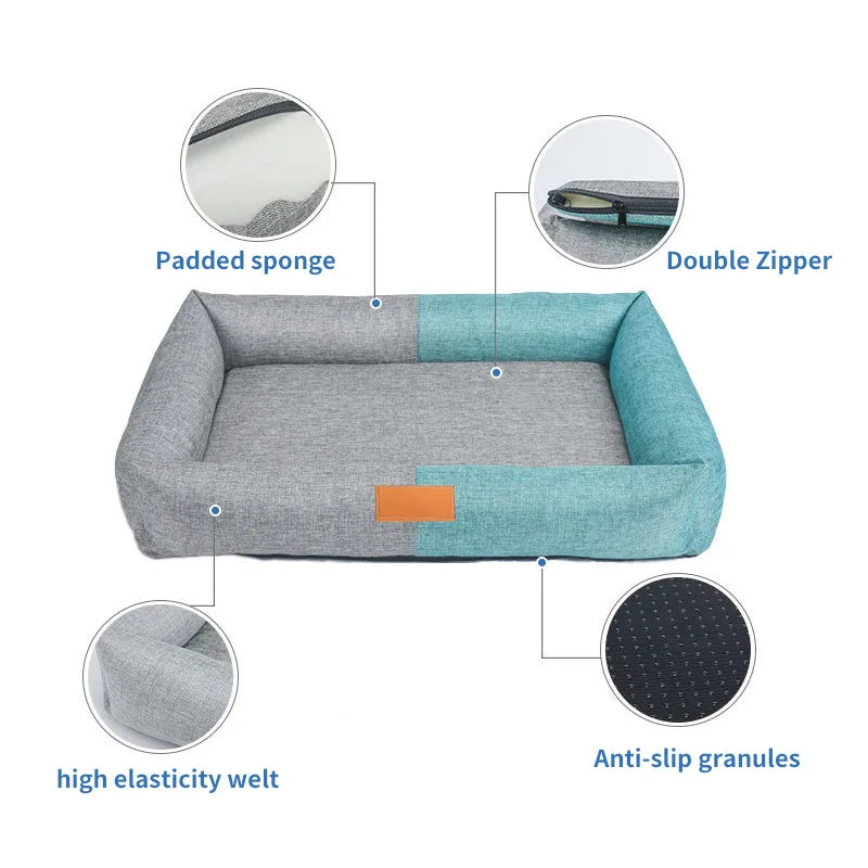 Lit pour chien en coton et lin, lavable et amovible, petit lit pour animal de compagnie, résistant à la mastication, tapis de couchage confortable pour l'extérieur, lits pour chiens de grande taille