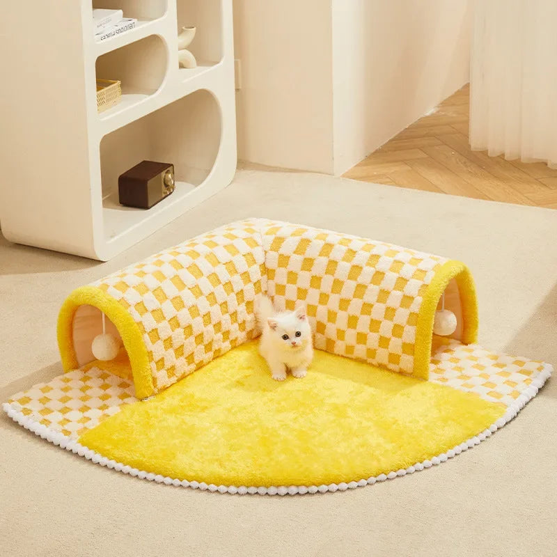 Túnel para gatos, nido de invierno cálido, cama lavable extraíble, refugio para gatos, casa cerrada, estera de otoño e invierno, suministros para mascotas, accesorios