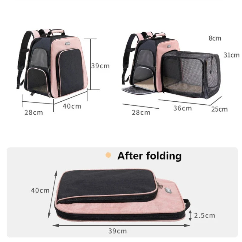 Sac à dos extensible pour animaux de compagnie, avec roulettes, grande capacité, respirant, pliable, à bandoulière pour chat, chariot pour chiot