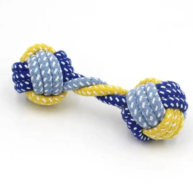 1pcs Fun And Interactive Durable Braided Dog Toy With Knot Rope Ball And Cotton Rope Dumbbell For Teeth Cleaning And Chewing