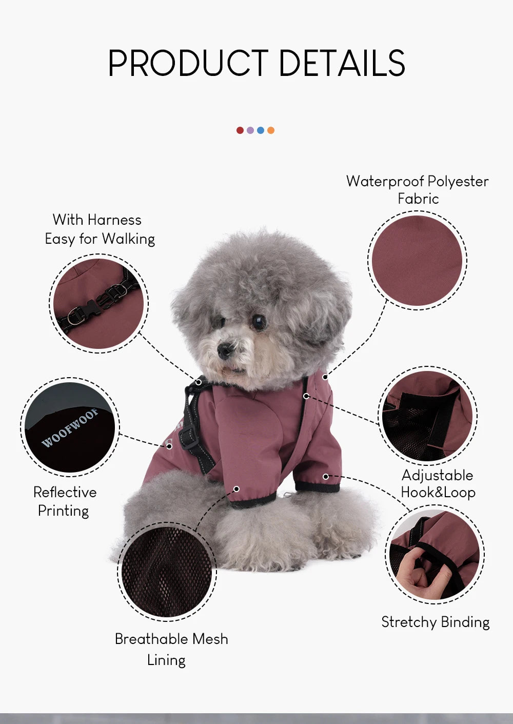 Chubasquero para perros con arnés, chaqueta impermeable con forro de malla transpirable para perros pequeños, ropa reflectante con capucha para cachorros, Chihuahua