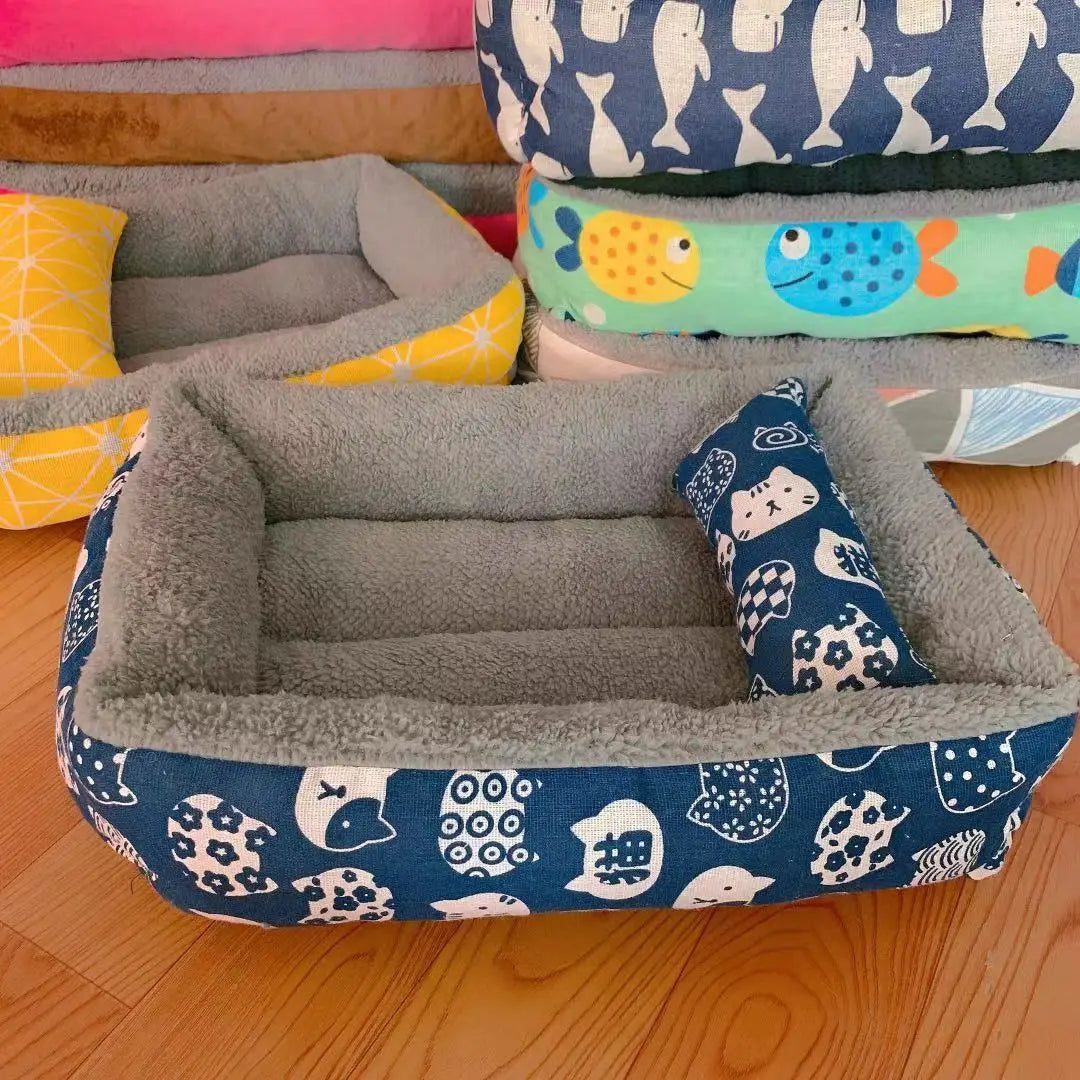 Soft Pet Bed Cat Bed Dog Bed Pet Mattress with Pillow Winter Warm Comfortable Sleeping Mat for Cats Dogs Plush Cat Mat Cat House