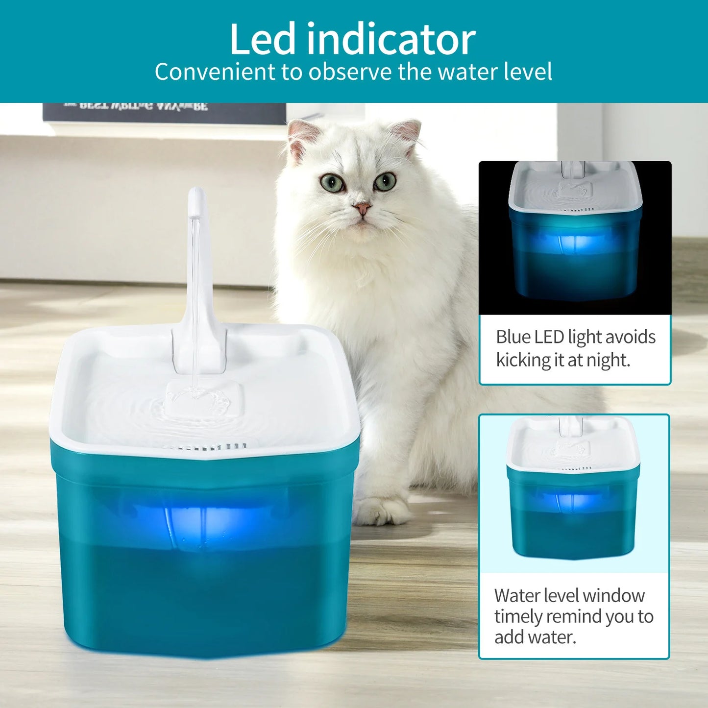 Automatic Cat Water Fountain With Infrared Motion Sensor LED Light Power Adapter Pet Feeder Bowl Drinking Dispenser Container