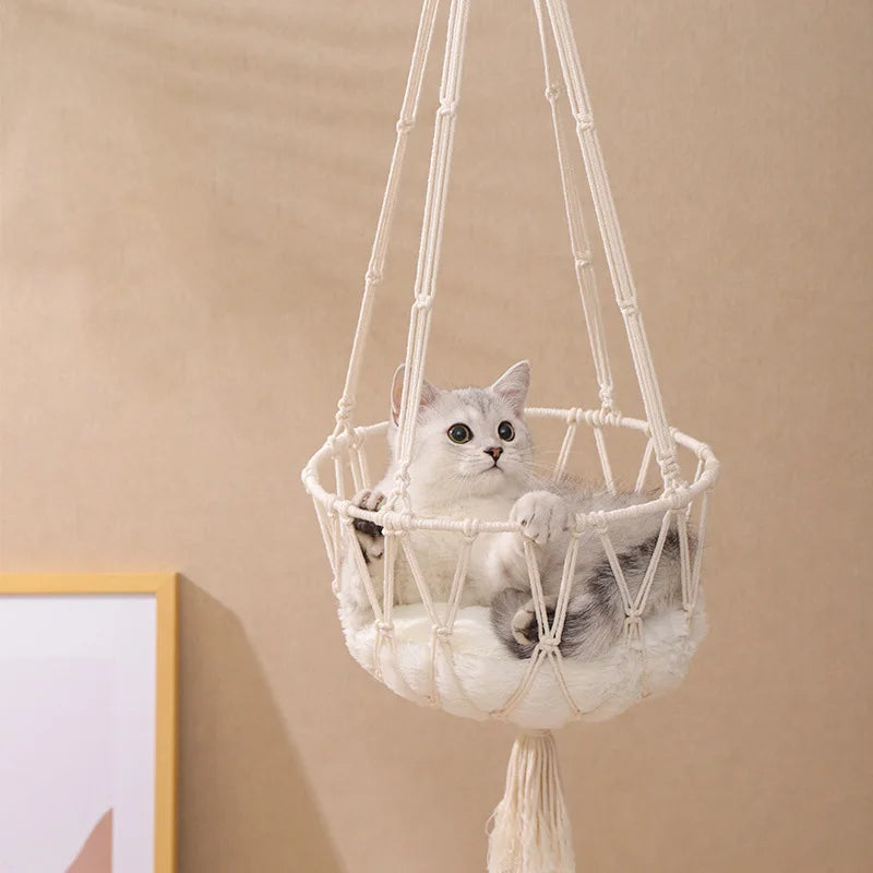 1PC ins handmade woven cat hammock pet hammock cat swing mesh pocket hanging cat kennel