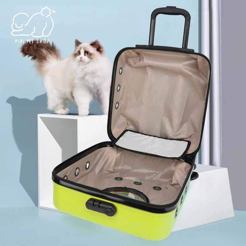 Chariot pour animaux de compagnie, chien et chat, valise de transport, bagages à roulettes, respirant, poussette, sac à main de voyage, sortie, boîte à bulles Portable