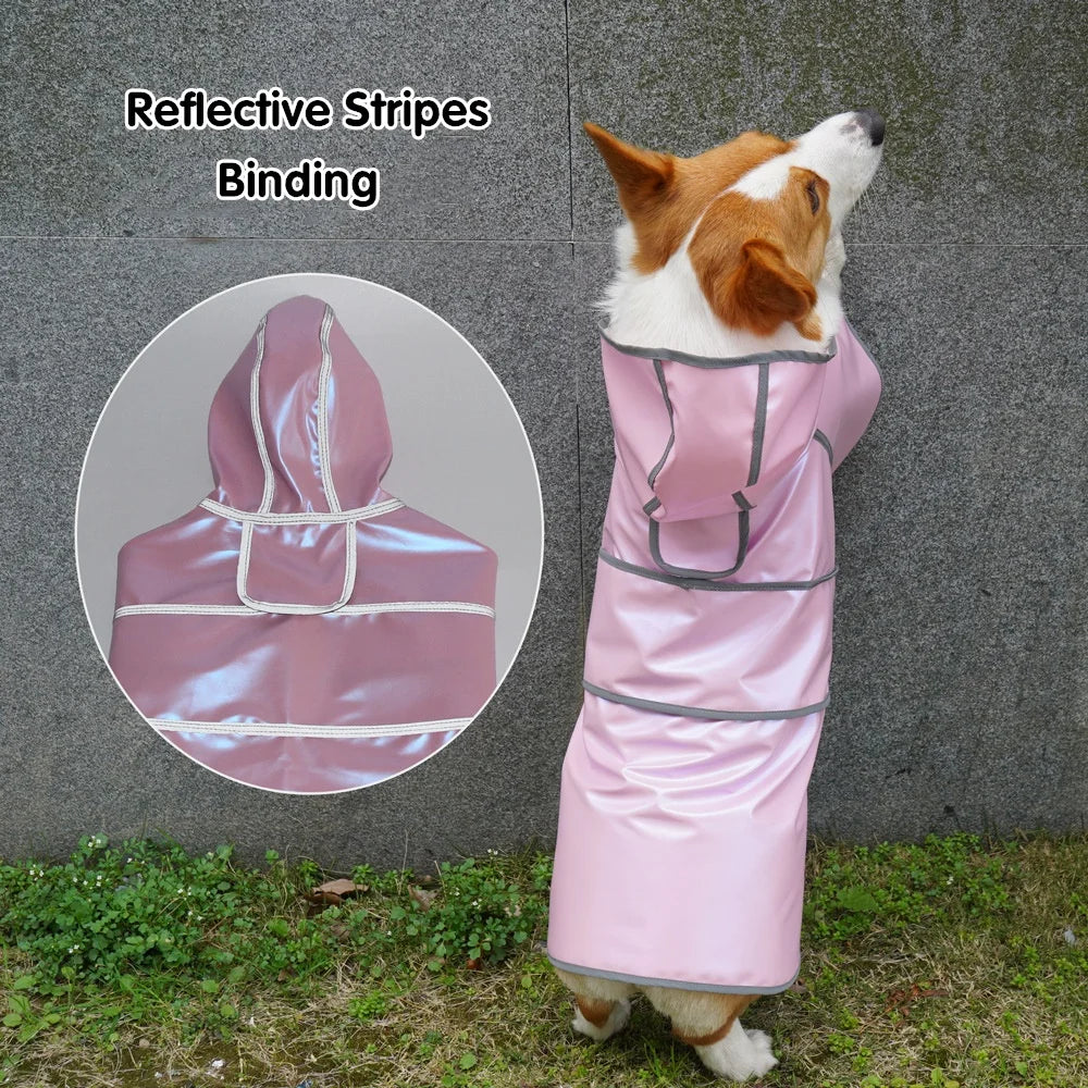 Chubasquero para perros impermeable suave PU chaqueta de lluvia para perros pequeños medianos grandes con capucha ajustable en el pecho Poncho de lluvia para mascotas para Corgi