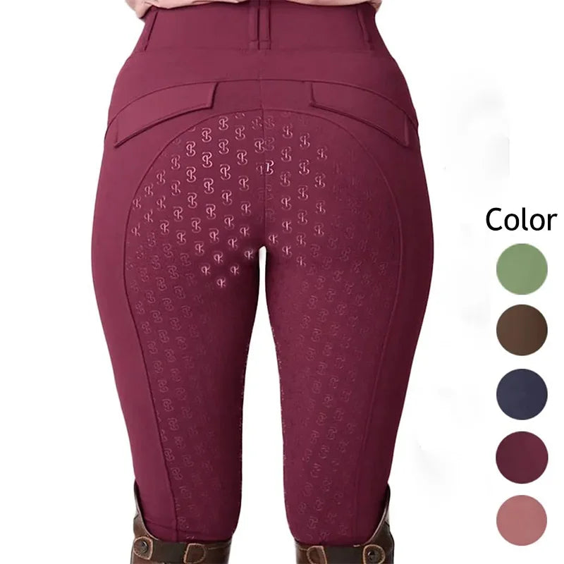 Burgundy Horse Riding Breeches for Women Sports Tights Full Seat Silicone Riding Training Leggings Anti-pilling Equestrian Pants