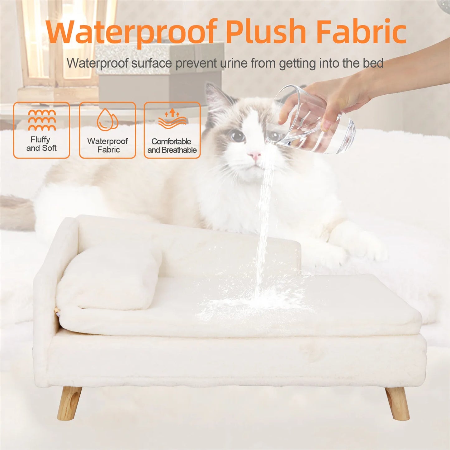 Waterproof Pet Sofa Dog Cat Bed Couch Raised Chair Lounger Plush Cover Cushion