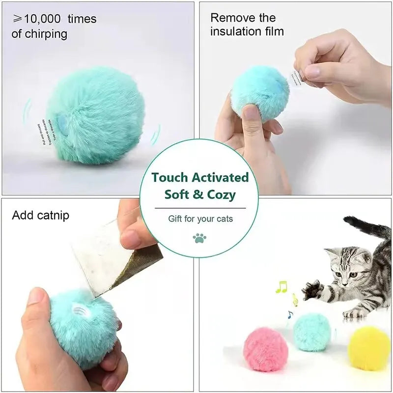 Balle Interactive intelligente pour chat, jouet en peluche électrique, herbe-aux-chats, jouet d'entraînement, chaton, son tactile, produit pour animaux de compagnie, jouet à couiner