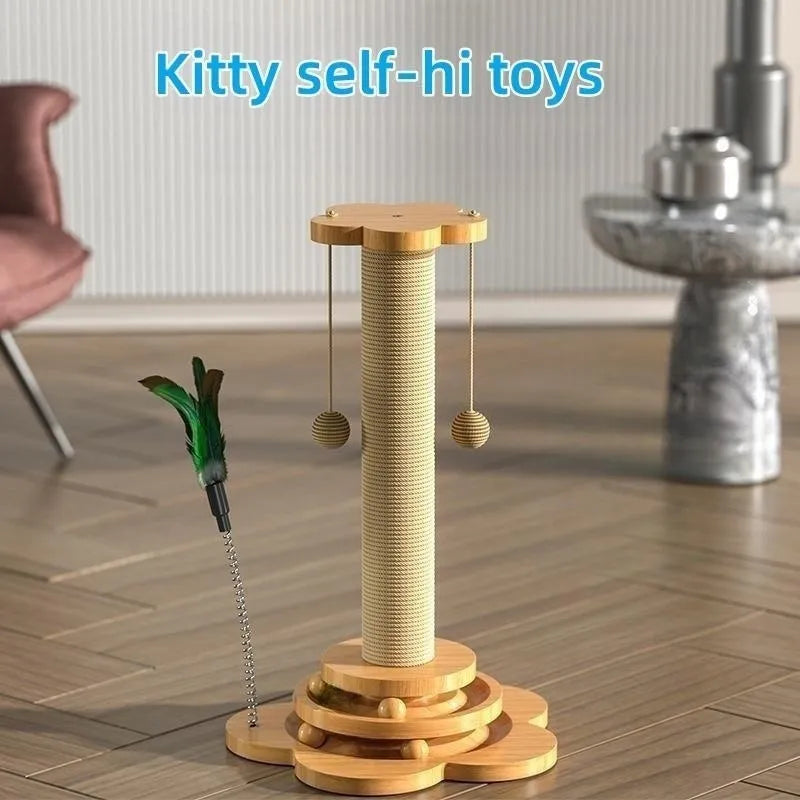 Juguete para gatos, plataforma giratoria de madera maciza para gatos, divertidas bolas de palo para gatos, tabla de rascado de Sisal duradera, suministros para gatos, columna de agarre para gatos