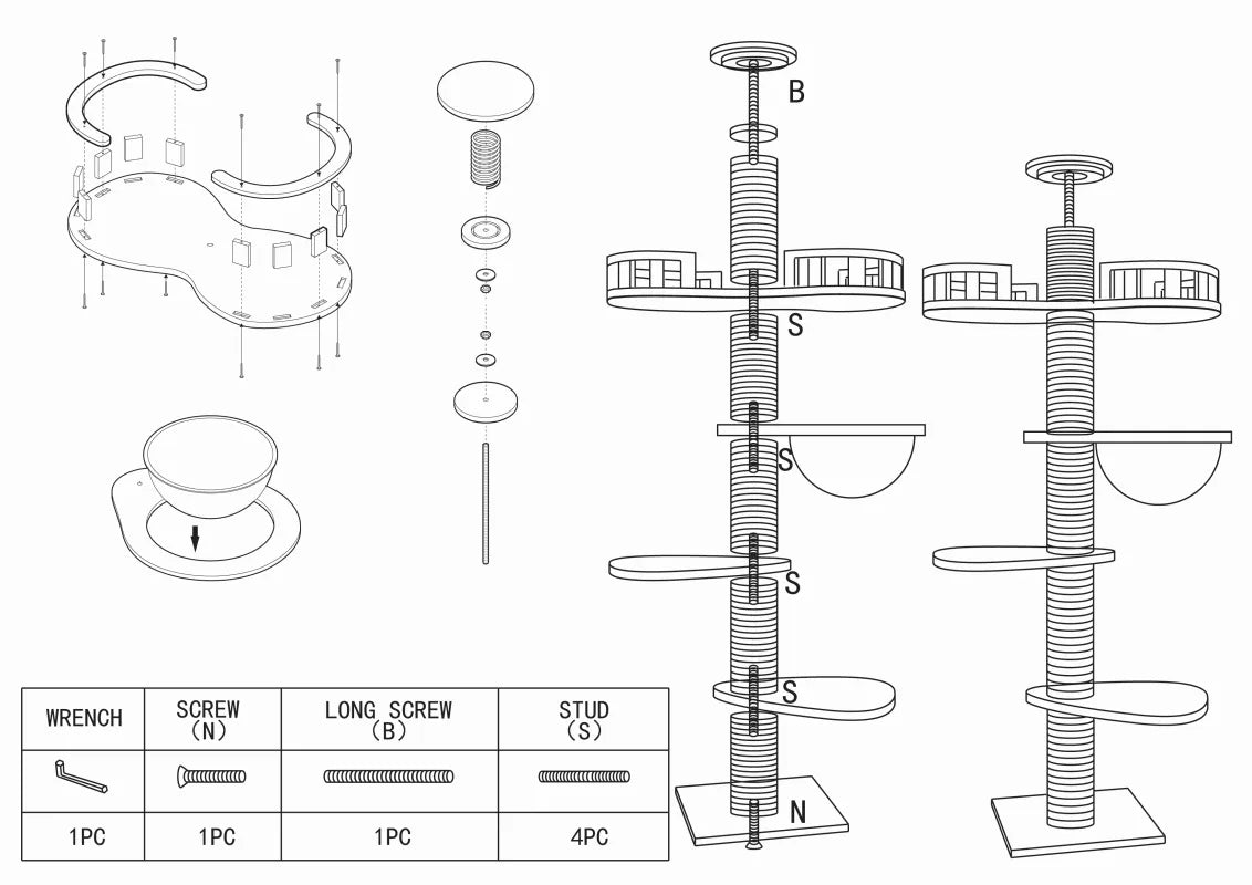 Árbol para gatos de piso a techo, torre para gatos, gatito ajustable, condominio de varios niveles con poste rascador, hamaca, centro de actividades para gatos, juguete