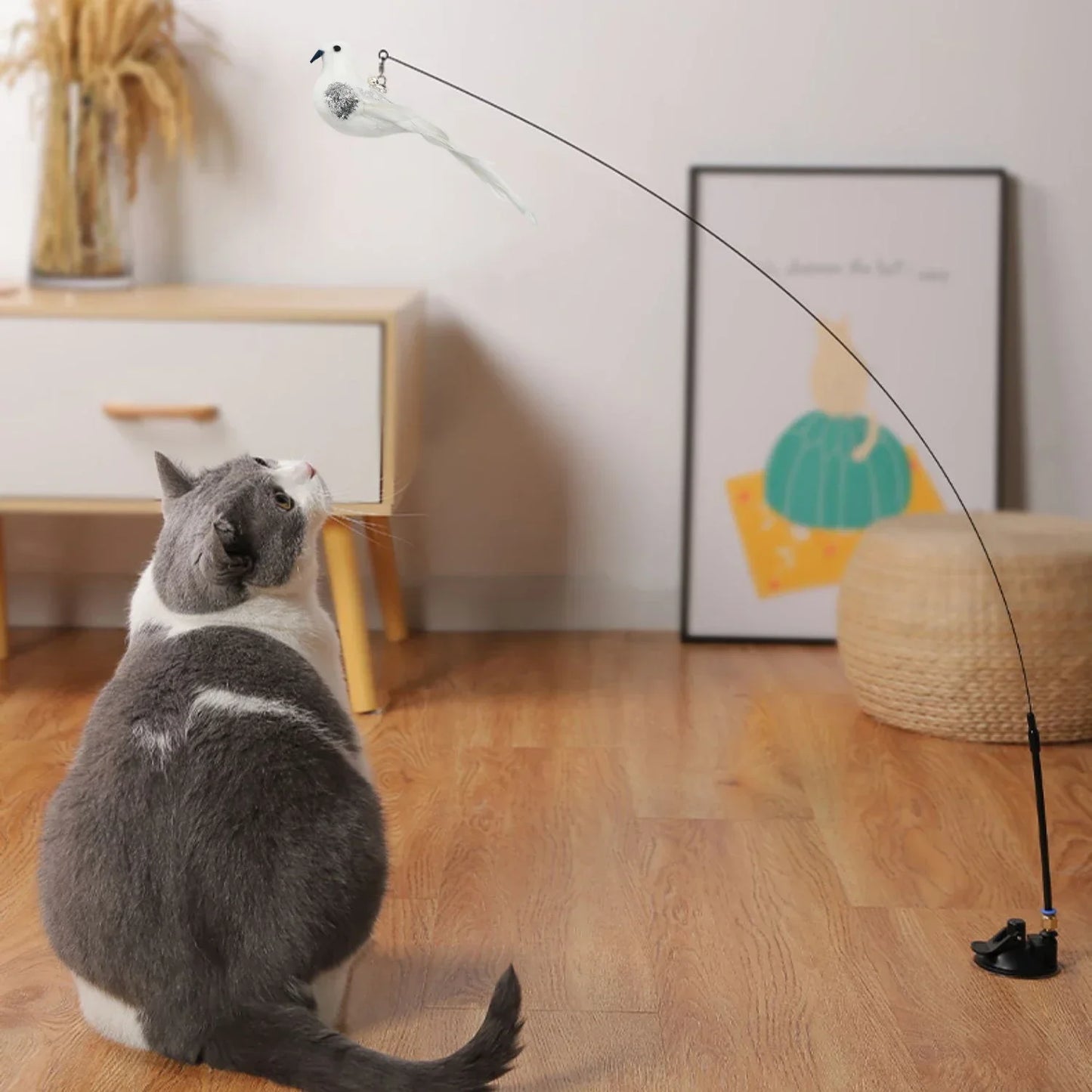 Jouet interactif pour chat, Simulation drôle de plume d'oiseau avec cloche, bâton de chat, jouet pour chaton, baguette Teaser, jouet, fournitures pour animaux de compagnie