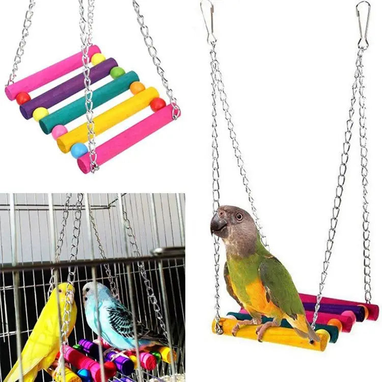 Cage à jouets pour oiseaux, 12 pièces, accessoires pour oiseaux, jouets pour perroquets en bois, pont suspendu, balançoire, Cage à boules, cloches, ensemble de fournitures pour animaux de compagnie