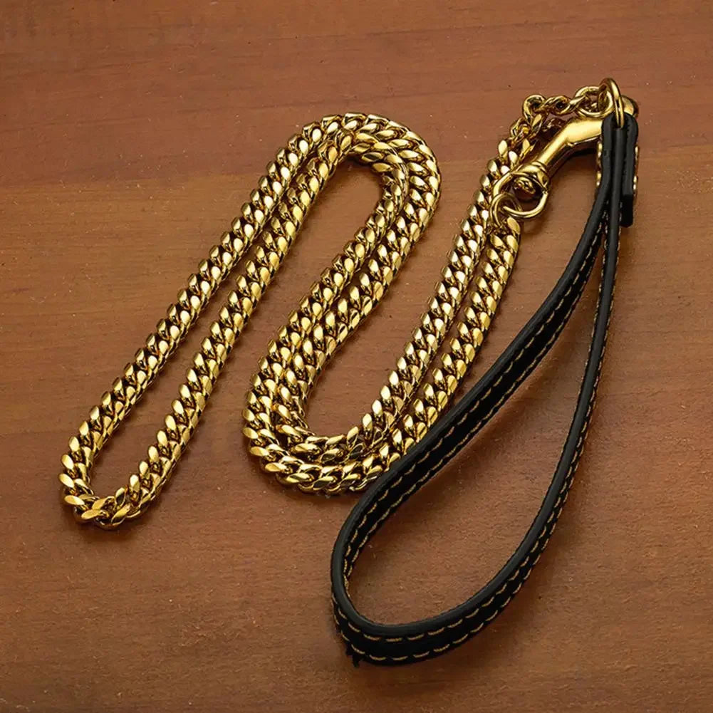 Traction Leash Faux Leather Strong Metal Cuba Stainless Steel Pet Chain for Dog Accessories