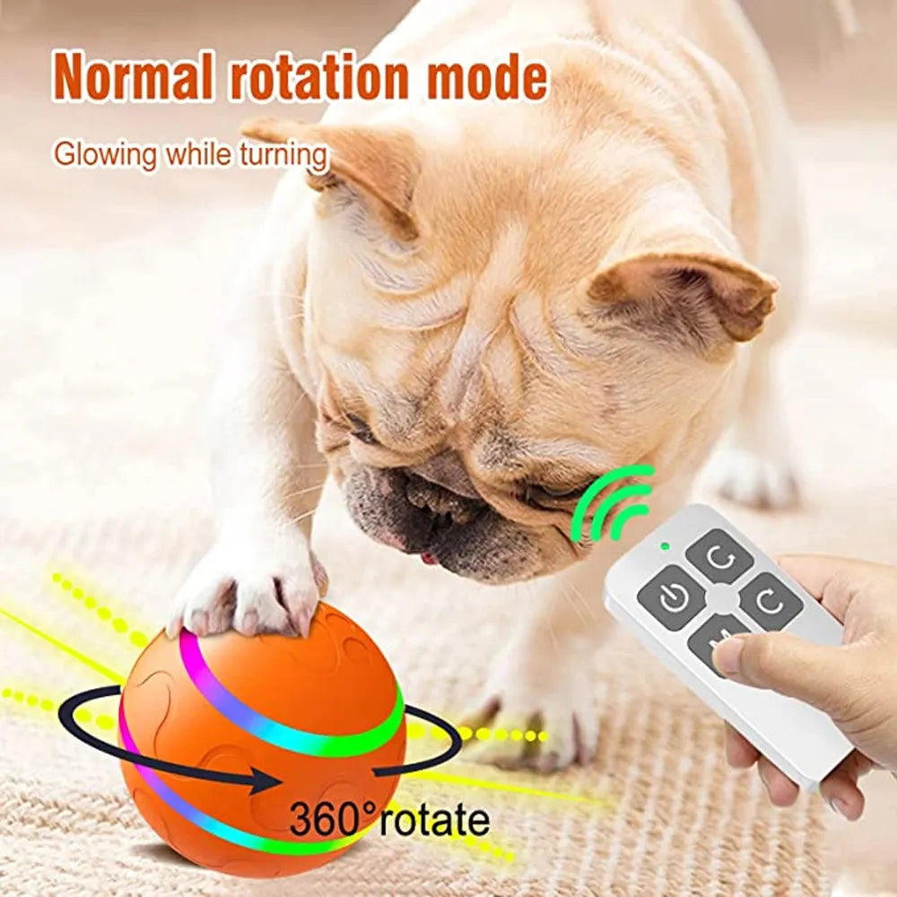 Pelota de juguete interactiva inteligente para perros, pelota LED con Control remoto, pelota malvada para perros, activación de salto de goma Natural, pelota rodante automática