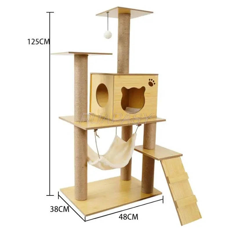 Plataforma de salto para gatos grande, juguetes de árbol para gatos de varios niveles, poste de condominio, nido de percha acogedor, torre rascadora, árbol trepador para cama de gato