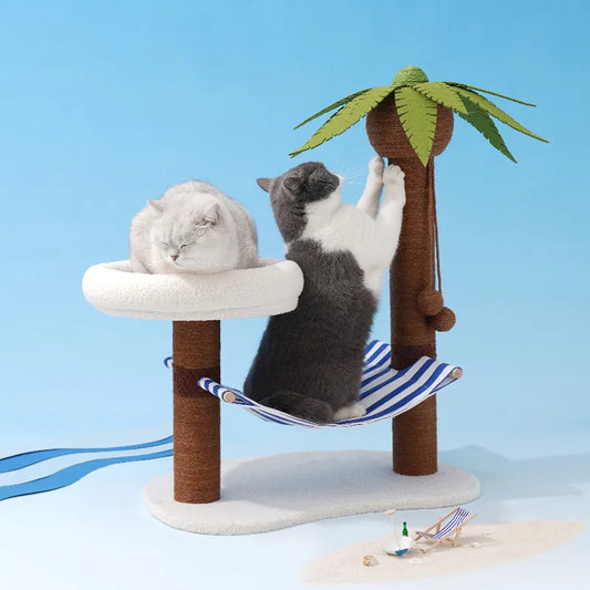 Postes rascadores para gatos, árbol de coco para mascotas, torre de modelado para rascar, marco de escalada para gatos, juguetes con hamaca y cama con estera