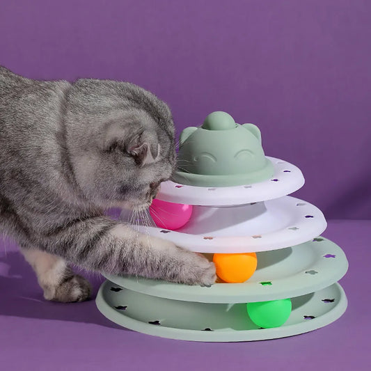 Tour de jouet pour chat à 4 niveaux, plateau tournant, balles à roulettes, jouets interactifs, piste d'entraînement à l'intelligence, Puzzle, accessoires de jeux amusants