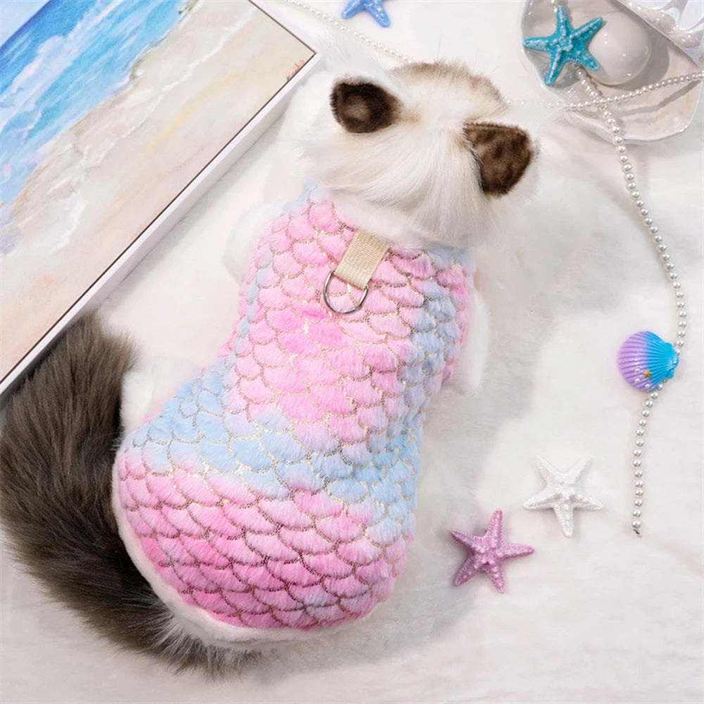 Winter Flannel Dog Clothes Warm Clothing Pet Sweater Dog Shirt Puppy Dog Gradient Color Fish Scales Comfortable Soft Costume Fashion Style